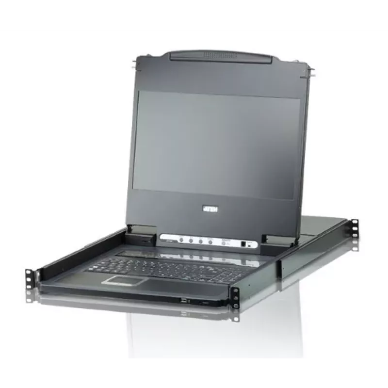 ATEN CL6708MW 19 colių Full HD DVI-D 8 prievadų stelažinis LCD KVM konsolė, 1U, juoda