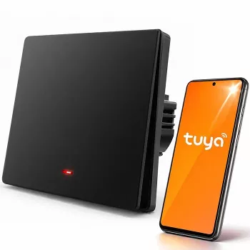 Qoltec 52722 Smart Wi-Fi šviesos jungiklis, 1 kanalo, jutiklinis skydelis, laikmatis, Tuya/Smart Life, juodas