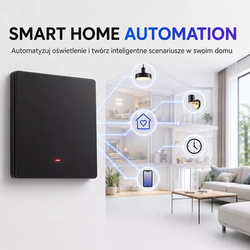 Qoltec 52722 Smart Wi-Fi šviesos jungiklis, 1 kanalo, jutiklinis skydelis, laikmatis, Tuya/Smart Life, juodas