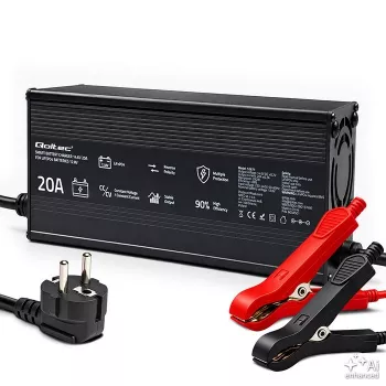 Qoltec 12V 20A intelektualus LiFePO4 akumuliatoriaus įkroviklis su LED indikacija ir aktyviu aušinimu