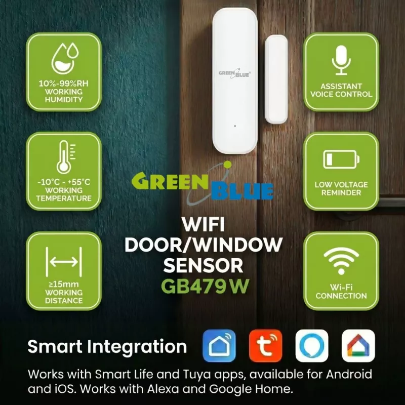 GREENBLUE GB479 W belaidis Wi-Fi durų/langų jutiklis, baltas