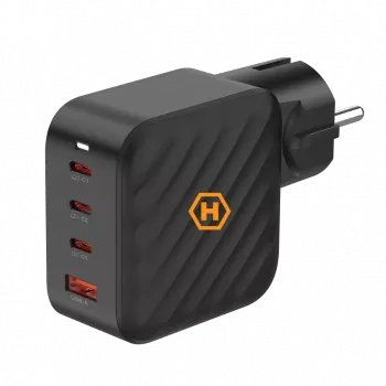 HAMMER RapidCharge 100W GaN sieninis įkroviklis, 2x USB-C PD 100W + 1x USB-A QC 30W, juodos spalvos