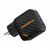 HAMMER RapidCharge 100W GaN sieninis įkroviklis, 2x USB-C PD 100W + 1x USB-A QC 30W, juodos spalvos