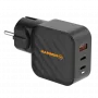HAMMER RapidCharge 65W GaN sieninis įkroviklis - 2x USB-C PD, 1x USB-A QC, juodos spalvos