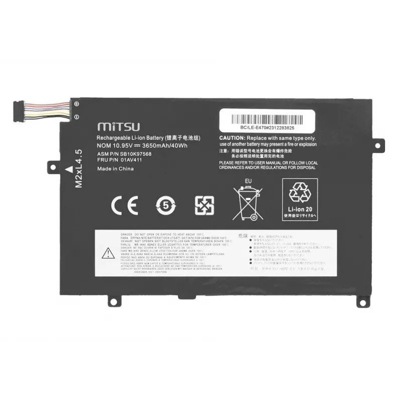 MITSU Battery 01AV411, skirta Lenovo ThinkPad E470 E475, 3650 mAh (40 Wh) 10.95V
