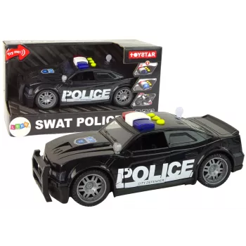 LEAN TOYS policijos automobilis 1:14 nuotolinio valdymo transporto priemonė su šviesomis ir garsais, juoda