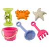 LEAN TOYS smėlio žaislų rinkinys - kibirėlis, malūnėlis, sietelis, 3 pastelinės formelės (6 vnt.)