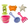 LEAN TOYS smėlio žaislų rinkinys - kibirėlis, malūnėlis, sietelis, 3 pastelinės formelės (6 vnt.)
