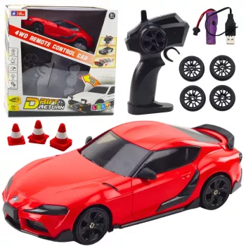 LEAN TOYS Drift Sportinis automobilis su keičiamais ratais nuotoliniu valdymu RC 4WD raudonas 1:10 mastelis
