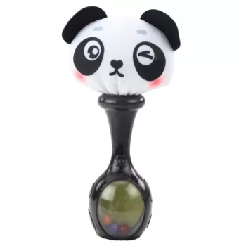 LEAN TOYS Barškučių rinkinys su minkštais kamuoliukais, beždžionės ir pandos raštais, 2 vnt.