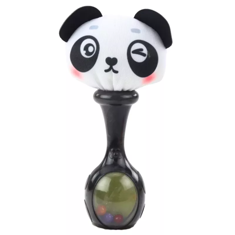 LEAN TOYS Barškučių rinkinys su minkštais kamuoliukais, beždžionės ir pandos raštais, 2 vnt.