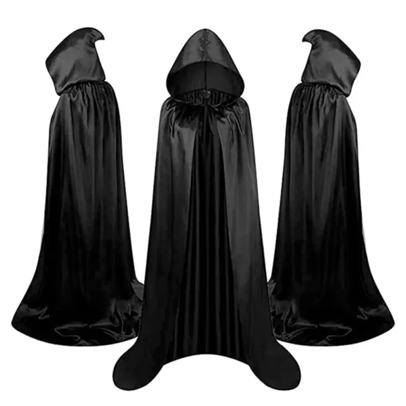 LEAN TOYS apsiaustas su gobtuvu karnavalui Helovinui juodas 150cm
