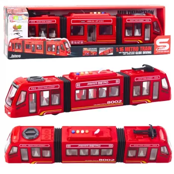 LEAN TOYS City Metro Tramvajus su atidaromomis durimis, šviesomis ir garsais, raudonas 1:16