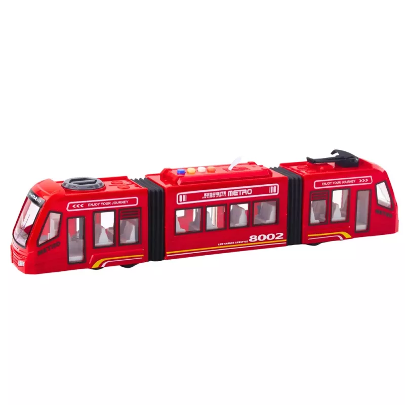 LEAN TOYS City Metro Tramvajus su atidaromomis durimis, šviesomis ir garsais, raudonas 1:16