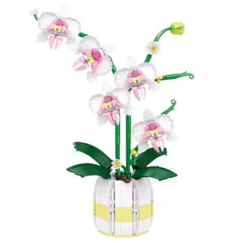 LEAN TOYS Orchidėjos konstrukciniai blokeliai Orchidėja vazone rožinė ir balta 616 vnt.