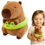 LEAN TOYS Minkštas kapibara su žaliu gelbėjimosi ratu ir varle, ruda, 20 cm