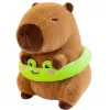 LEAN TOYS Minkštas kapibara su žaliu gelbėjimosi ratu ir varle, ruda, 20 cm