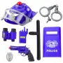 LEAN TOYS Policijos rinkinys vaikams su šalmu, pistoletu, antrankiais ir aksesuarais - 9 vnt.