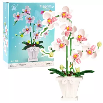 LEAN TOYS Orchidėjos konstrukciniai blokeliai Orchidėja vazone rožinė ir balta 718 vnt.