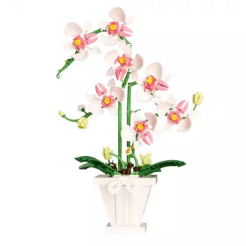 LEAN TOYS Orchidėjos konstrukciniai blokeliai Orchidėja vazone rožinė ir balta 718 vnt.