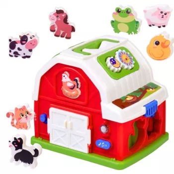 LEAN TOYS Interaktyvus ūkio namelis su muzika, gyvūnais, šviesomis ir garsais
