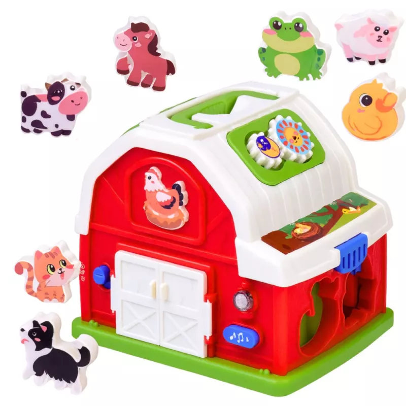 LEAN TOYS Interaktyvus ūkio namelis su muzika, gyvūnais, šviesomis ir garsais