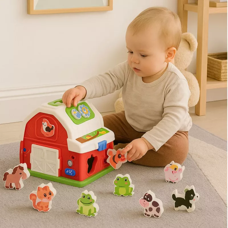 LEAN TOYS Interaktyvus ūkio namelis su muzika, gyvūnais, šviesomis ir garsais