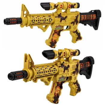 LEAN TOYS žaislinis šautuvas su kamufliažu, taikikliu, judamu duslintuvu, šviesomis ir garsais, 54 cm