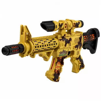 LEAN TOYS žaislinis šautuvas su kamufliažu, taikikliu, judamu duslintuvu, šviesomis ir garsais, 54 cm