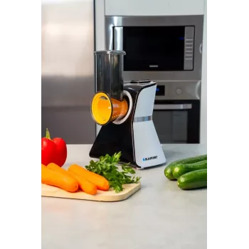 Blaupunkt Slicer FPS502 elektrinė maisto pjaustyklė 150 W nerūdijančio plieno dantytas peilis 190 mm reguliuojamas storis 0-15 mm juoda/sidabrinė