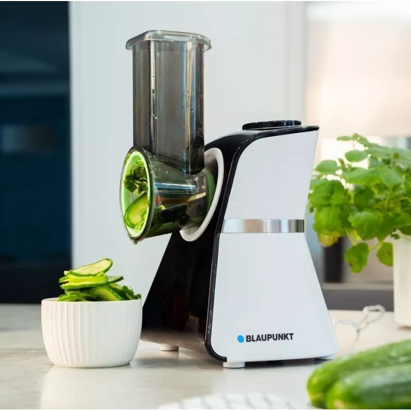 Blaupunkt Slicer FPS502 elektrinė maisto pjaustyklė 150 W nerūdijančio plieno dantytas peilis 190 mm reguliuojamas storis 0-15 mm juoda/sidabrinė