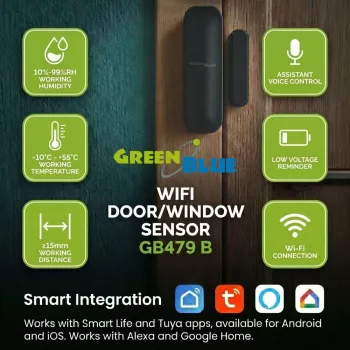 GREENBLUE GB479 B belaidis Wi-Fi durų/langų jutiklis - baltas