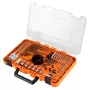 NEO TOOLS 90 dalių grąžtų ir atsuktuvų antgalių rinkinys su veržliarakčiais ir skylėtų pjūklų diskais