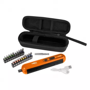 NEO TOOLS 04-199 belaidis atsuktuvas 4V Li-Ion USB-C su 6 antgaliais ir LED šviesa