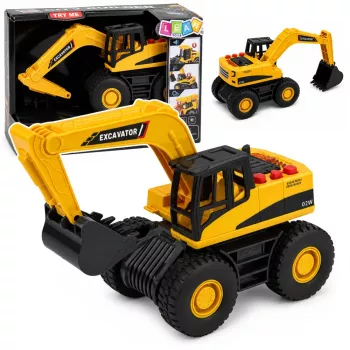 LEAN TOYS Construction Excavator su judančiu kaušu, šviesomis ir garsais - geltona, 1:32 mastelis