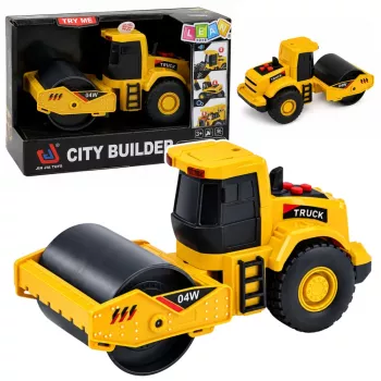 LEAN TOYS kelio volas statybinė transporto priemonė 1:32 mastelis besisukantis volas su šviesomis ir garsais geltona