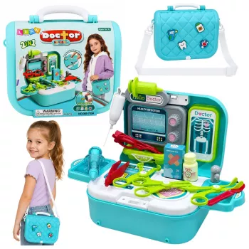 LEAN TOYS 2-in-1 medicininė kuprinė dėkle, nešiojama gydytojo kabinetas, aksesuarai, mėlyna