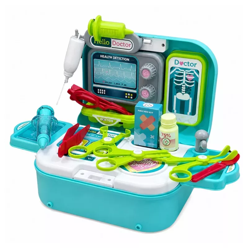 LEAN TOYS 2-in-1 medicininė kuprinė dėkle, nešiojama gydytojo kabinetas, aksesuarai, mėlyna