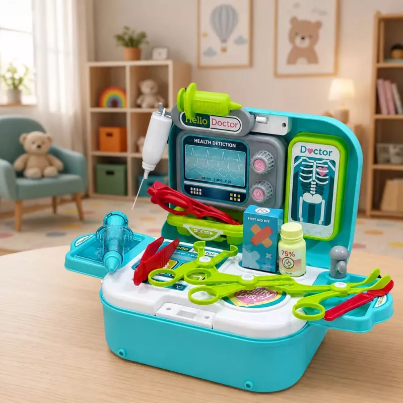 LEAN TOYS 2-in-1 medicininė kuprinė dėkle, nešiojama gydytojo kabinetas, aksesuarai, mėlyna