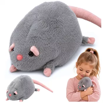 LEAN TOYS Pliušinis žaislas žiurkė su ilga uodega, pilka, 40 cm