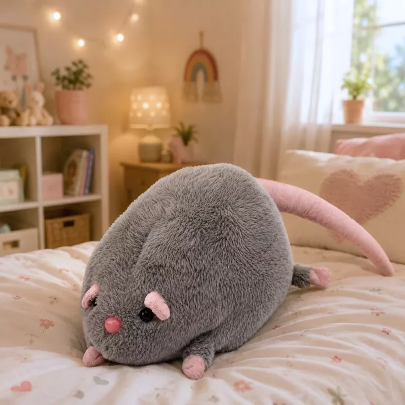 LEAN TOYS Pliušinis žaislas žiurkė su ilga uodega, pilka, 40 cm