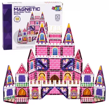 LEAN TOYS Magnetiniai konstrukciniai blokeliai Princesės pilis rožinė 58 vnt.