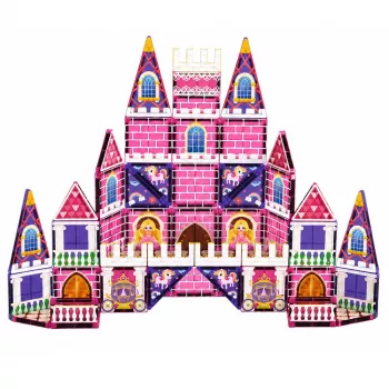 LEAN TOYS Magnetiniai konstrukciniai blokeliai Princesės pilis rožinė 58 vnt.