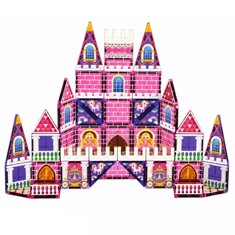 LEAN TOYS Magnetiniai konstrukciniai blokeliai Princesės pilis rožinė 58 vnt.