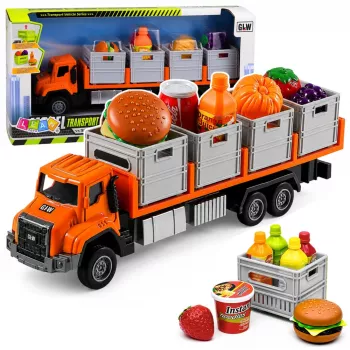 LEAN TOYS oranžinis maisto transportavimo sunkvežimis 1:55 liejimo modelis