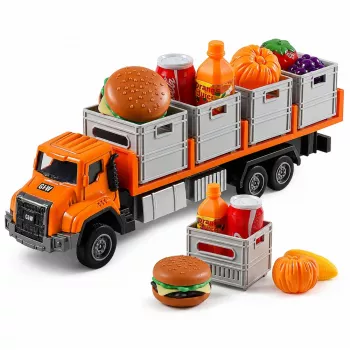 LEAN TOYS oranžinis maisto transportavimo sunkvežimis 1:55 liejimo modelis