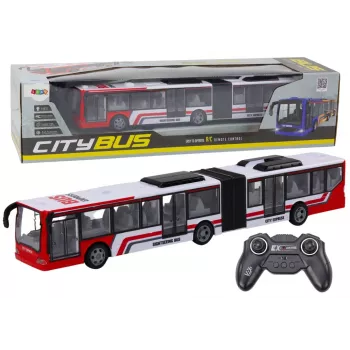 LEAN TOYS nuotolinio valdymo miesto autobusas raudonas ir baltas, mastelis 1:20