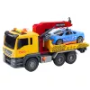 LEAN TOYS vilkikas su kranu ir lenktyniniu automobiliu – šviesų ir garso efektų žaidimų rinkinys