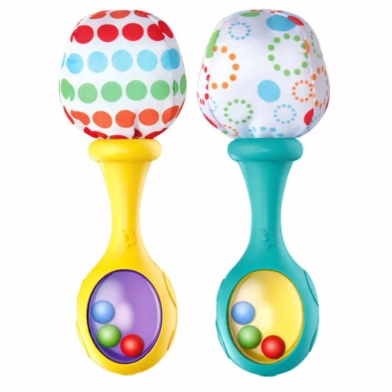 LEAN TOYS Barškučių rinkinys su minkštu kamuoliuku – geltona ir žalia, 2 vnt.