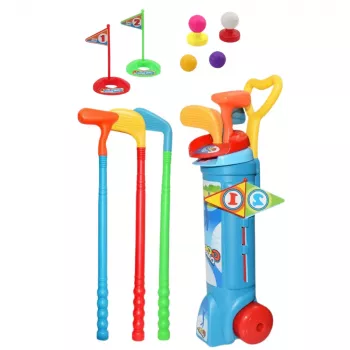LEAN TOYS golfo rinkinys su vežimėliu, lazdomis, lauko sporto žaidimas 20 vnt.